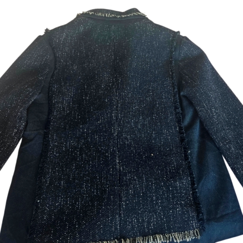 Vince Women's Navy Blue Soft Bouckle Fringe Tweed Blazer - Picture 6 of 10